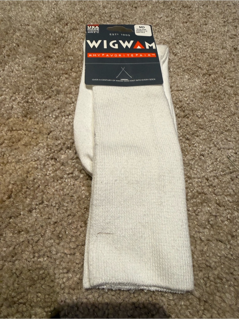 NWT Wigwam King Cotton Crew Socks White Size MD Unisex